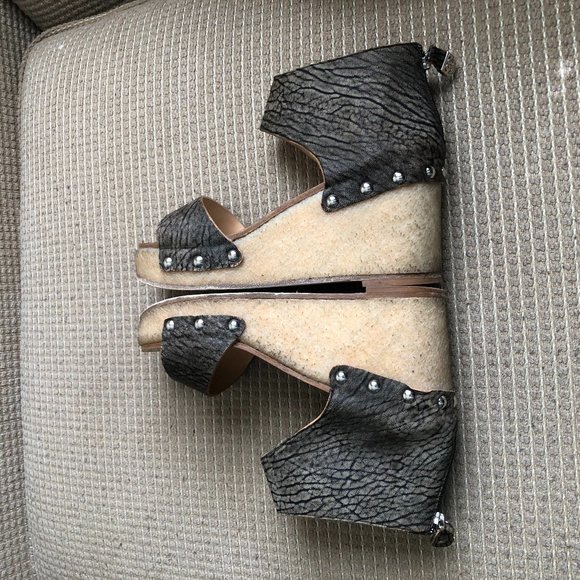 Chanel Women's Gray/Black Animal Print Leather Wedge Sandals. - Picture 8 of 13